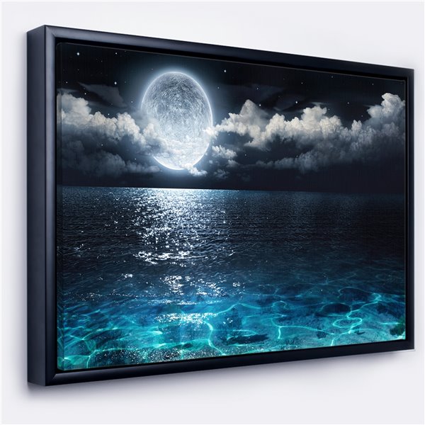 Designart 12-in x 20-in Romantic Full Moon with Black Wood Framed Canvas Wall Panel