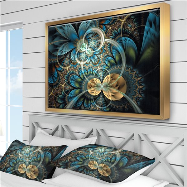 Designart 30-in x 40-in Symmetrical Blue Gold Fractal Flower