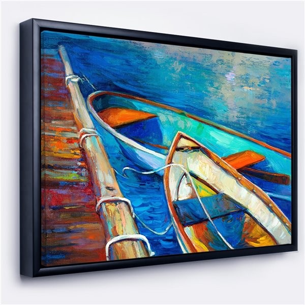 Designart 16-in x 32-in Boats and Pier in Blue Shade Canvas Wall Panel ...