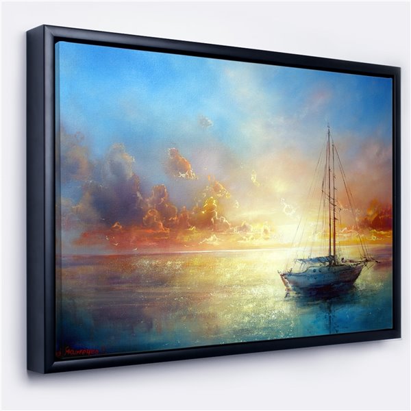 Designart 12-in x 20-in Seascape Pier with Black Wood Framed Canvas Wall Panel