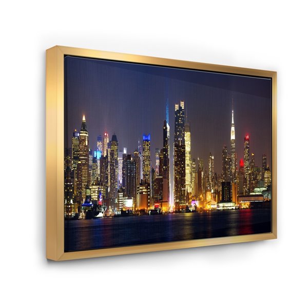 Designart 32-in x 42-in New York Skyline at Night with Gold Wood Framed ...