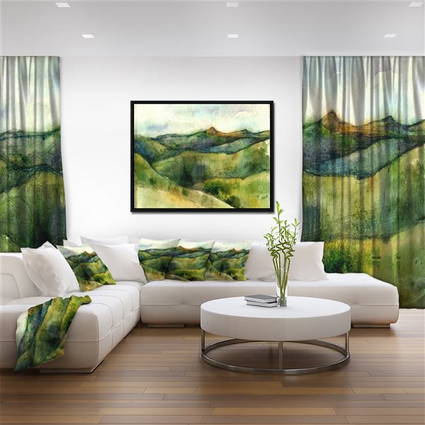 Designart 32-in x 42-in Green Mountains Watercolour with Black Wood ...