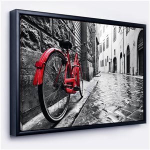 Designart 30-in x 40-in Retro Vintage Red Bike with Black Wood Framed Canvas Art Print