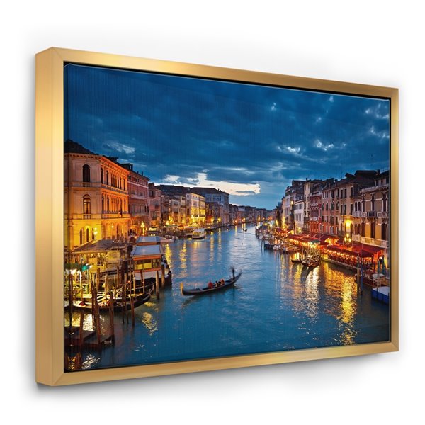 Designart 30-in X 40-in Grand Canal At Night Venice With Gold Wood ...