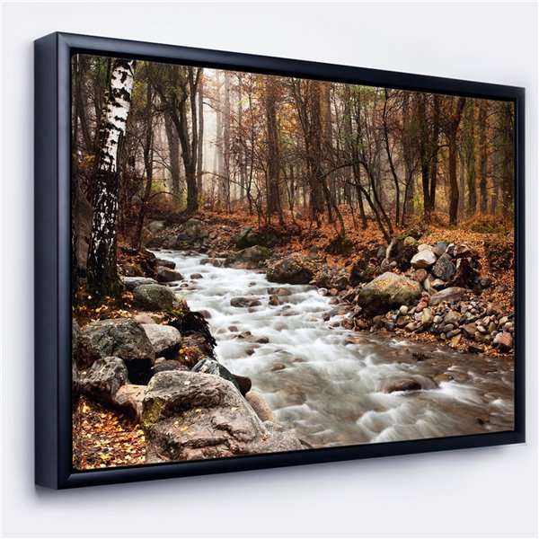 Designart 30-in x 40-in Stream in Autumn Forest with Black Wood Framed ...