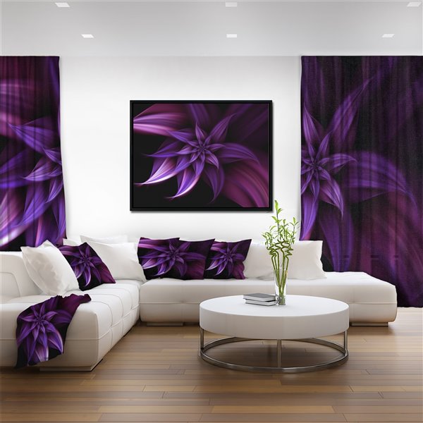 Designart 16-in x 32-in Fractal Flower Purple with Black Wood Framed Canvas Wall Panel