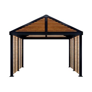 Abri-soleil Sojag Boda rectangulaire en métal et au fini bois avec toit en acier (extérieur : 11,91 pi X 11,91 pi)