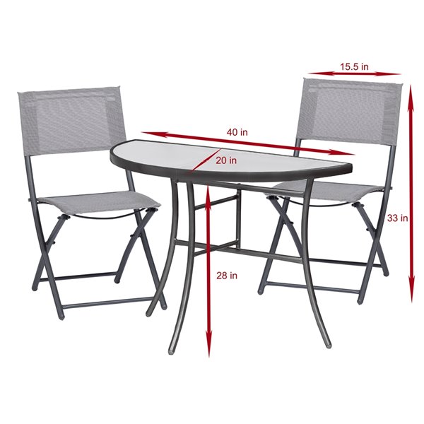 Sunmate Casual Grey Frame Bistro Patio Dining Set - 3-Piece