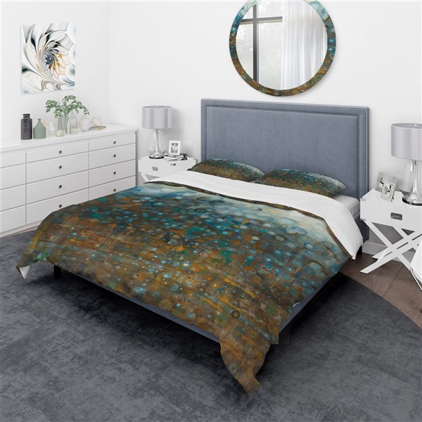 Designart 3-Piece Blue and Bronze Dots Twin Duvet Cover Set BED30594-T ...