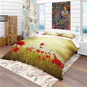 Designart 3-Piece Red Vintage Queen Duvet Cover Set