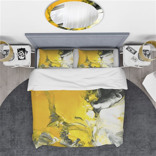 Designart 3Piece Yellow & Gold King Bedding Set Modern