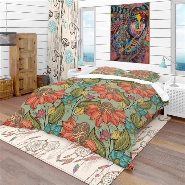 Designart 3-piece Orange Bohemian & Eclectic King Duvet Cover Set 