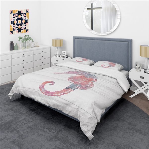 Designart 3 Piece Pink Seahorses Ocean, Ocean Twin Bed Set