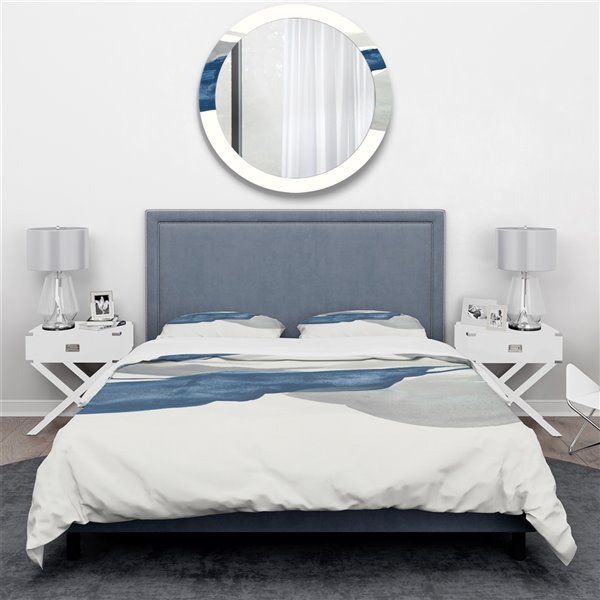 Designart 3-Piece Blue and Grey Queen Duvet Cover Set