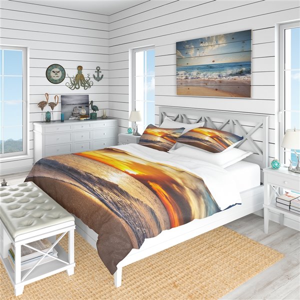 Designart 3-Piece Yellow Beach King Duvet Cover Set BED12767-K | RONA