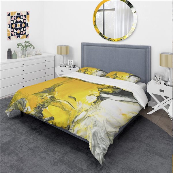 Designart 3-Piece Yellow & Gold Twin Bedding Set - Modern ...
