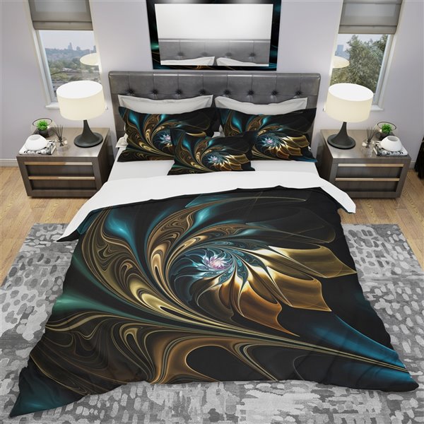 Designart 3-Piece Blue and Black Modern & Contemporary Queen Duvet Cover Set