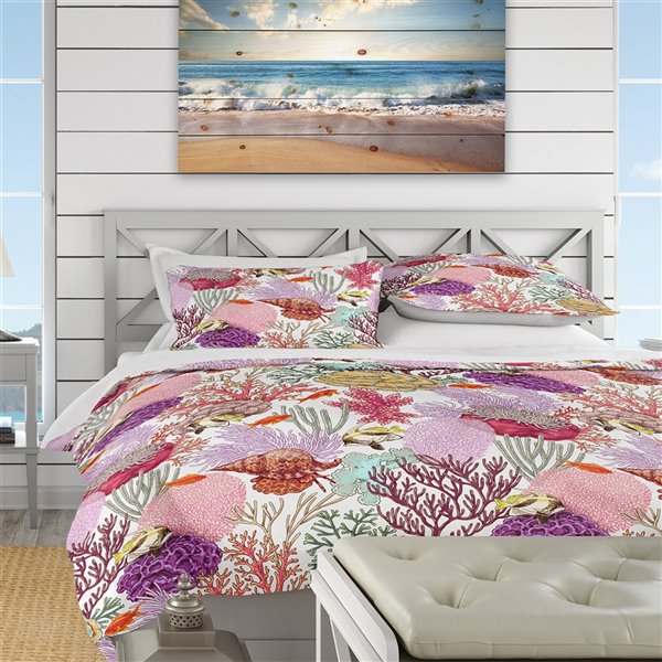 Designart 3Piece Pink Nautical & Coastal King Duvet Cover Set BED18671