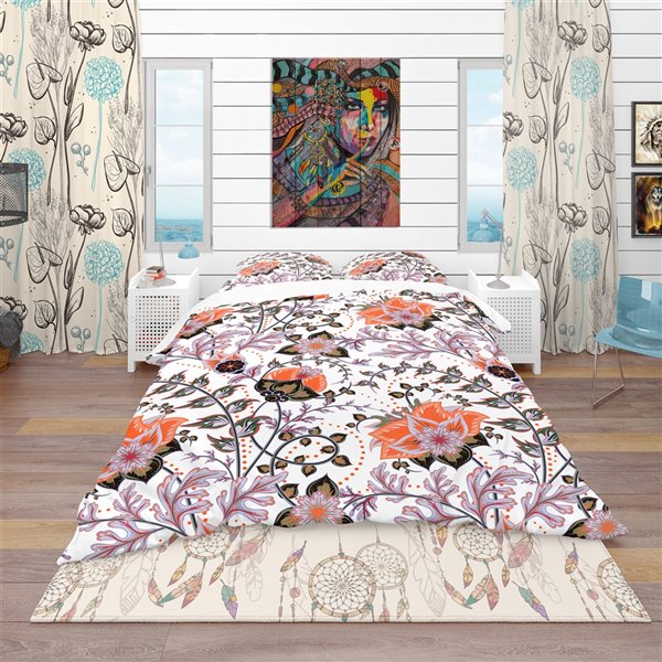 Designart 3-Piece Orange Queen Bohemian & Eclectic Bedding Se