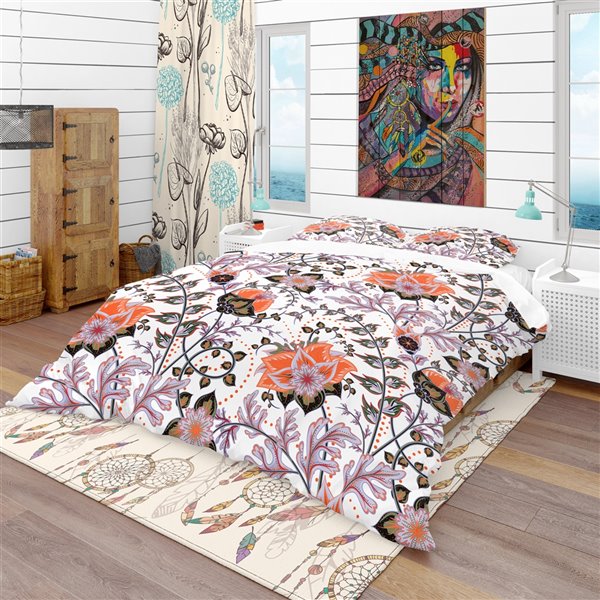 Designart 3-Piece Orange Queen Bohemian & Eclectic Bedding Se