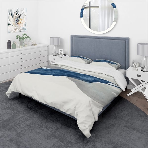 Designart 3Piece Blue and Grey King Duvet Cover Set BED30396K RONA
