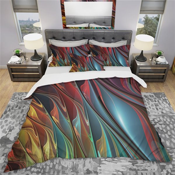 Designart 3Piece Modern & Contemporary Red Twin Duvet Cover Set