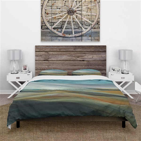 Designart 3-Piece Teal Farmhouse Queen Duvet Cover Set