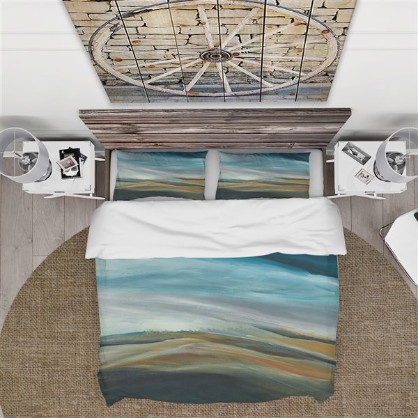 Designart 3-Piece Teal Farmhouse Queen Duvet Cover Set