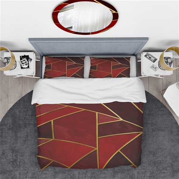Designart 3Piece Red and Gold King Duvet Cover Set BED19156K RONA