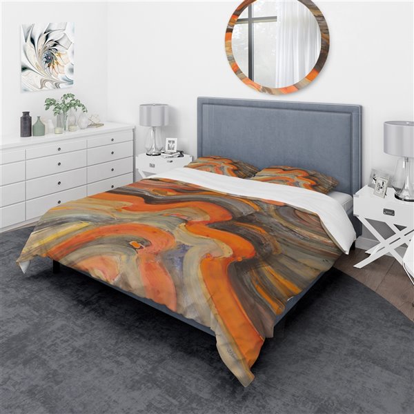 DesignArt 3-Piece Gold and Orange Queen Duvet Cover Set BED30924-Q | RONA