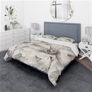 DesignArt 3-Piece Indigold Grey Peonies IV Twin Duvet Cover Set