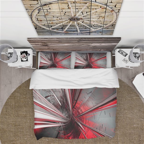 Designart 3-Piece Red Modern & Contemporary Queen Duvet Cover Set