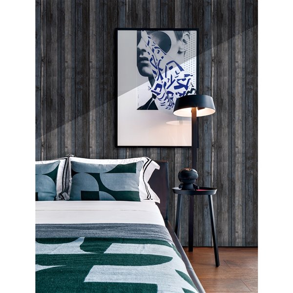 Charbon de bois Bleu Beige Faux bois auto-adhésif Panneau mural 3D, 10-boîte