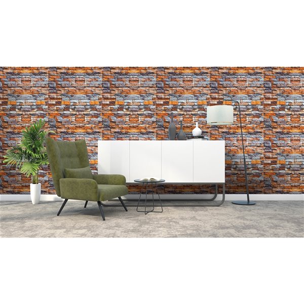 Orange Gris Beige Faux Pierre auto-adhésif Panneau mural 3D, 10-boîte