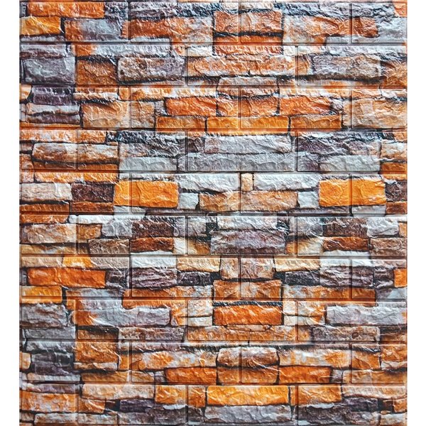 Orange Gris Beige Faux Pierre auto-adhésif Panneau mural 3D, 5-boîte