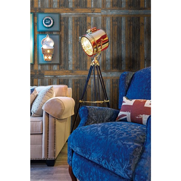 Charbon de bois Merigold Bleu Faux bois auto-adhésif Panneau mural 3D, 5-boîte