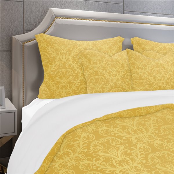 Designart 3Piece Vintage Yellow/Gold King Duvet Cover Set BED18866K