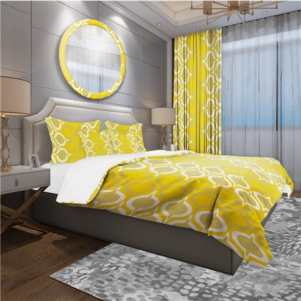 Designart 3-Piece Queen Duvet Cover Set in Yellow and Gold BED18954-Q ...