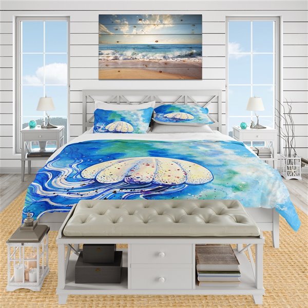 Designart 3Piece Blue Nautical and Coastal King Duvet Cover Set