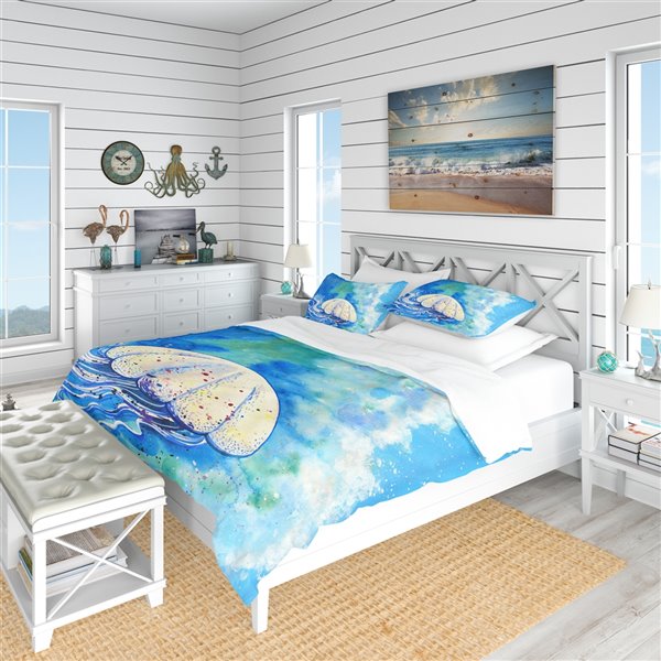 Designart 3Piece Blue Nautical and Coastal King Duvet Cover Set