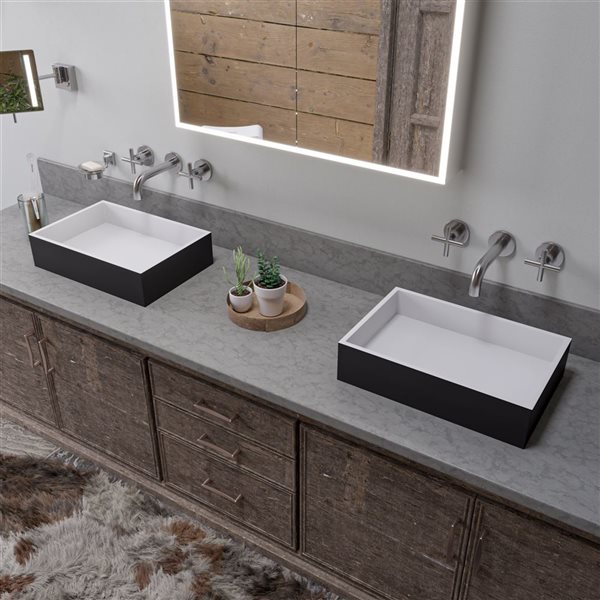 ALFI brand Black Matte Resin Vessel Rectangular Bathroom Sink with Drain (20-in x 13.5-in)