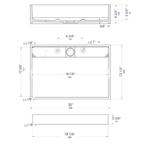 ALFI brand Black Matte Resin Vessel Rectangular Bathroom Sink with Drain (20-in x 13.5-in)