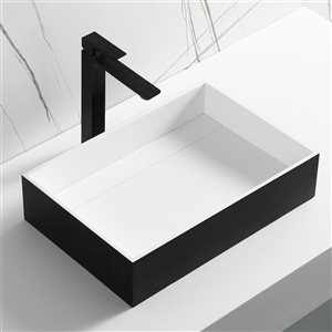 ALFI Brand Black Matte Resin Vessel Rectangular Bathroom Sink with Drain (20-in x 13.5-in)