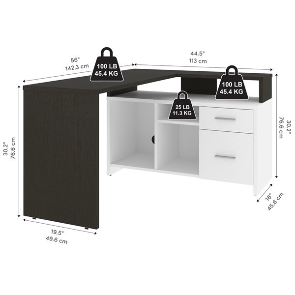 Bestar Equinox 56-in Deep Grey & White Modern/contemporary L-shaped