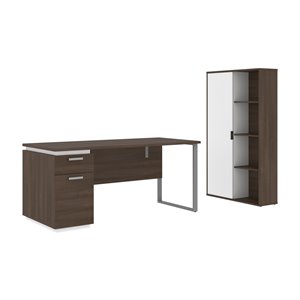Bestar Aquarius 66W Desk w/ Single Pedestal & Storage Cabinet in Antigua & White