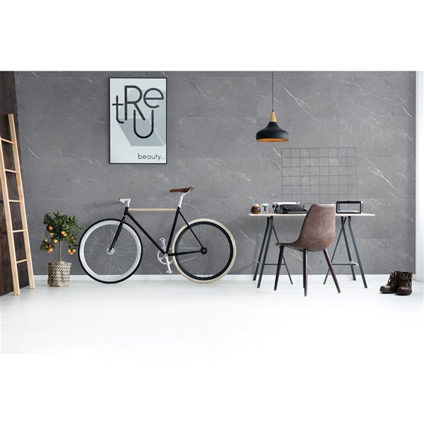 Surface Design 6-Pack Grey Marble 16-in x 32-in Satin Aluminum Marble Self-Adhesive Tile