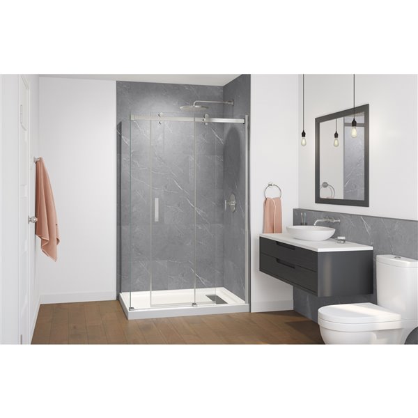 Surface Design 6-Pack Grey Marble 16-in x 32-in Satin Aluminum Marble Self-Adhesive Tile