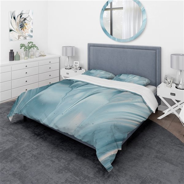 Designart 3-Piece Blue Modern Water III King Duvet Cover Set BED30072-K ...