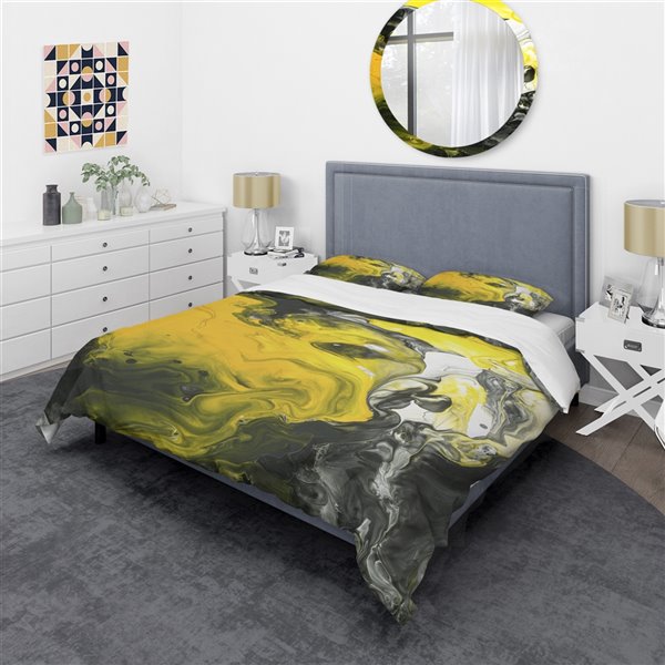 Designart 3 Piece Modern Contemporary Bedding Set Yellow And Gold Queen Bed19161 Q Rona