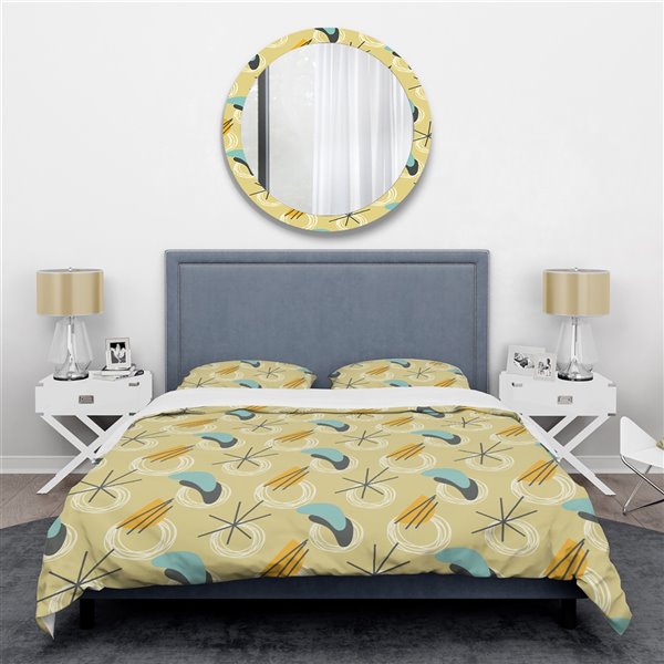 Designart 3-Piece Yellow Retro Abstract Design II Queen Duvet Cover Set ...